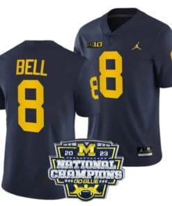 Ronnie Bell Jersey #8 Michigan Wolverines Football 2023 National Champions Patch Navy