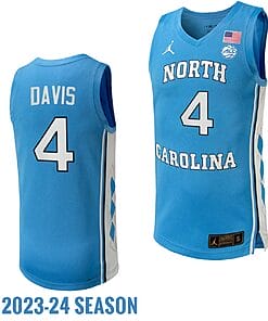 RJ Davis Jersey #4 North Carolina Tar Heels Replica College Basketball 2023-24 Blue