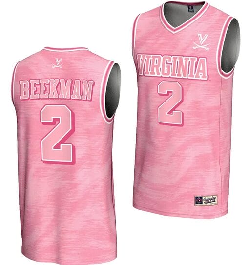 Reece Beekman Jersey #2 Virginia Cavaliers College Basketball Lightweight Pink