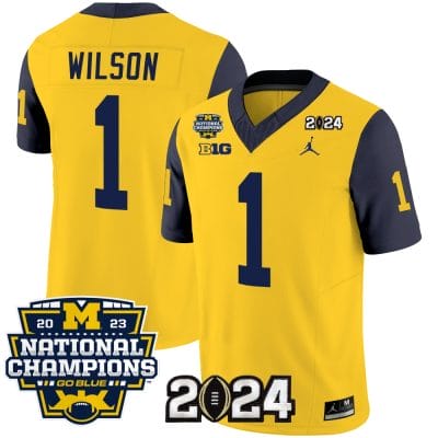 Roman Wilson Jersey #1 Michigan Wolverines Vapor Limited Football 2024 National Champions Patch Navy Sleeves