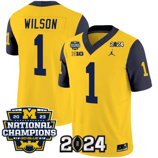 Roman Wilson Jersey #1 Michigan Wolverines Vapor Limited Football 2024 National Champions Patch Navy Sleeves
