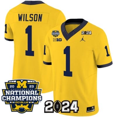 Roman Wilson Jersey #1 Michigan Wolverines Vapor Limited Football 2024 National Champions Patch Maize