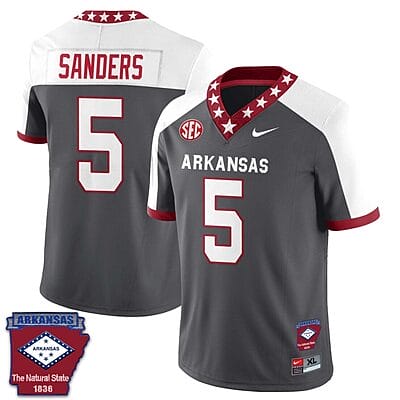 Raheim Sanders Jersey #5 Arkansas Razorback Football Arkansas State Patch White Alternate