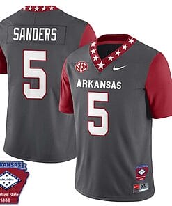 Raheim Sanders Jersey #5 Arkansas Razorback Football Arkansas State Patch Red Sleeves