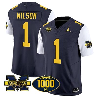 Roman Wilson Jersey #1 Michigan Wolverines 1000 Wins Patch Vapor Limited Football White Sleeves