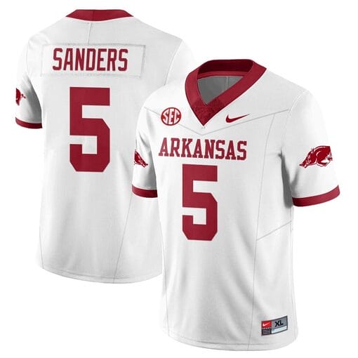 Raheim Sanders Jersey #5 Arkansas Razorback Football All Stitched White