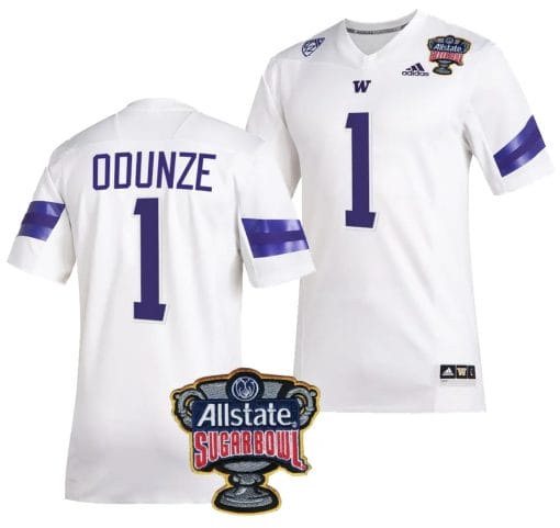 Rome Odunze Jersey #1 Washington Huskies Allstate Sugar Bowl Patch 2024 College Football White