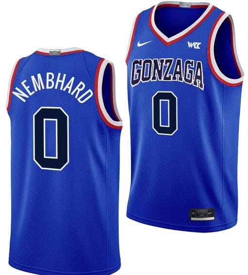 Ryan Nembhard Jersey #0 Gonzaga Bulldogs Throwback Basketball uniform 2023-24 Blue