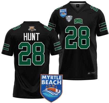 Rickey Hunt Jersey #28 Ohio Bobcats 2023 Myrtle Beach Bowl Patch College Football Black