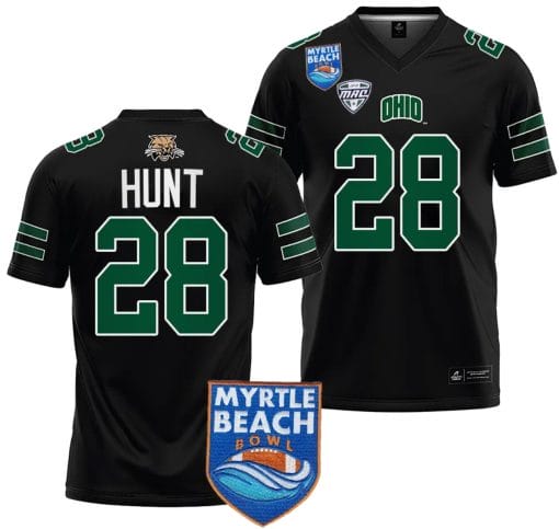 Rickey Hunt Jersey #28 Ohio Bobcats 2023 Myrtle Beach Bowl Patch College Football Black