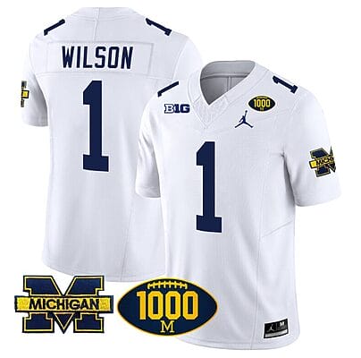 Roman Wilson Jersey #1 Michigan Wolverines 1000 Wins Patch Vapor College Football White