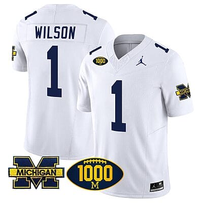 Roman Wilson Jersey #1 Michigan Wolverines 1000 Wins Patch Vapor Limited Football White