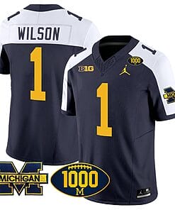 Roman Wilson Jersey #1 Michigan Wolverines 1000 Wins Patch Vapor College Football Navy Alternate