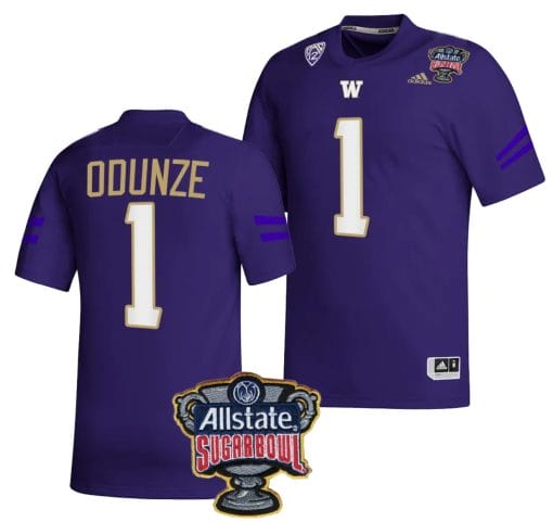 Rome Odunze Jersey #1 Washington Huskies Allstate Sugar Bowl Patch 2024 College Football Purple