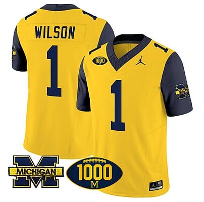 Roman Wilson Jersey #1 Michigan Wolverines 1000 Wins Patch Vapor Limited Football Navy Sleeves