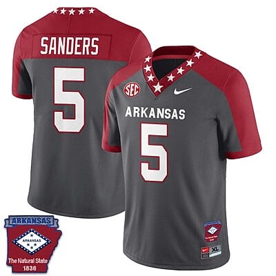 Raheim Sanders Jersey #5 Arkansas Razorback Football Arkansas State Patch Red Alternate