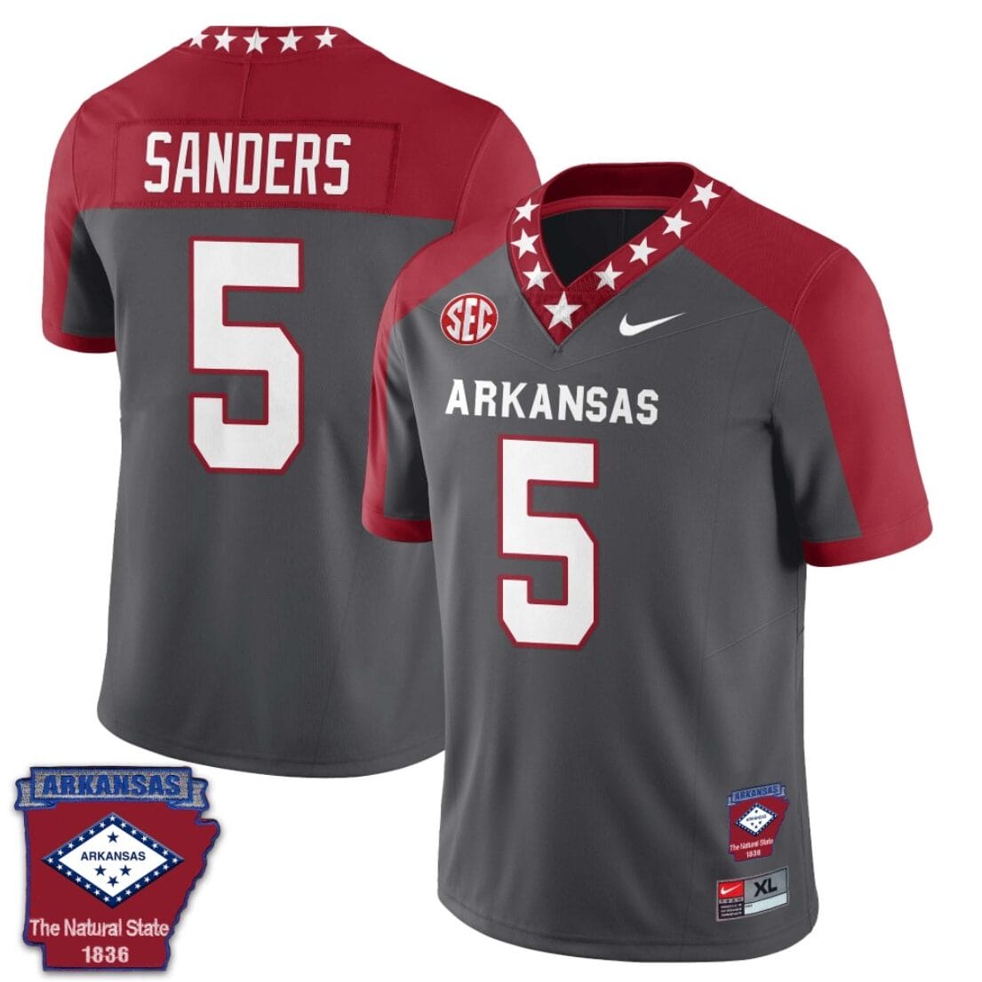 Raheim Sanders Jersey #5 Arkansas Razorback Football Arkansas State Patch Red Alternate