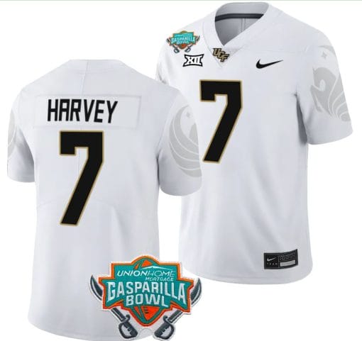 RJ Harvey Jersey #7 UCF Knights 2023 Gasparilla Bowl Patch Football White
