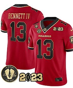 Stetson Bennett Jersey #13 Georgia Bulldogs Football 2023 and Vince Dooley Patch Black Red All Stitched