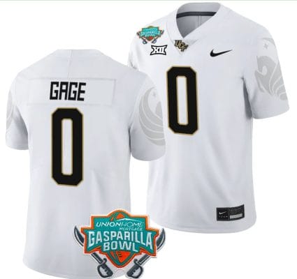 Stacy Gage Jersey #0 UCF Knights 2023 Gasparilla Bowl Patch Football White
