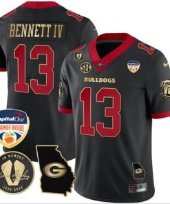 Stetson Bennett Jersey #13 Georgia Bulldogs Vapor Limited Orange Bowl Patch Black Gold Trim