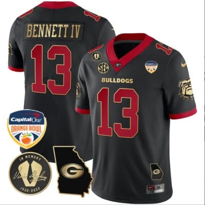 Stetson Bennett Jersey #13 Georgia Bulldogs Vapor Limited Orange Bowl Patch Black Gold Trim