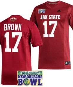 Sean Brown Jersey #17 Jacksonville State Gamecocks 2023 New Orleans Bowl Patch Football Red