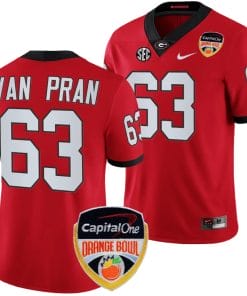 Sedrick Van Pran Jersey #63 Georgia Bulldogs Orange Bowl Patch 2023 College Football Red