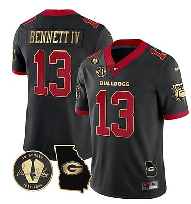 Stetson Bennett Jersey #13 Georgia Bulldogs Football Vince Dooley Patch Georgia Map Gold Trim All Stitched