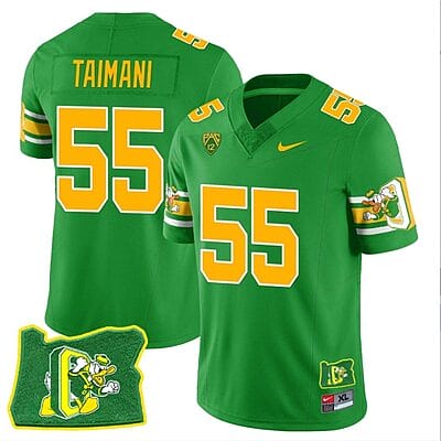 Sam Taimani Jersey #55 Oregon Ducks ‘Mighty Oregon’ Throwback Football Oregon State Green