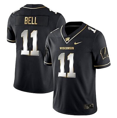 Skyler Bell Jersey #11 Wisconsin Badgers Gold Vapor College Football Black Limited