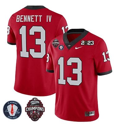 Stetson Bennett Jersey #13 Georgia Bulldogs Football 2023 Champions and Vince Dooley Patch Red All Stitched