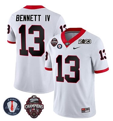 Stetson Bennett Jersey #13 Georgia Bulldogs Football 2023 Champions and Vince Dooley Patch White All Stitched