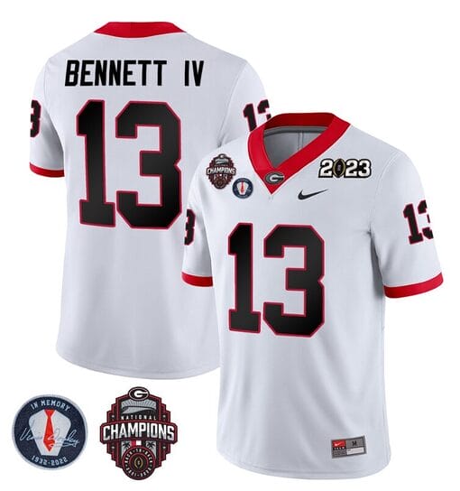 Stetson Bennett Jersey #13 Georgia Bulldogs Football 2023 Champions and Vince Dooley Patch White All Stitched