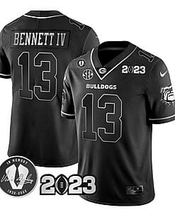 Stetson Bennett Jersey #13 Georgia Bulldogs Football Black Silver All Stitched