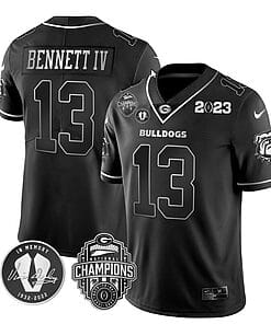 Stetson Bennett Jersey #13 Georgia Bulldogs Football 2023 Champions and Vince Dooley Patch Black Silver All Stitched