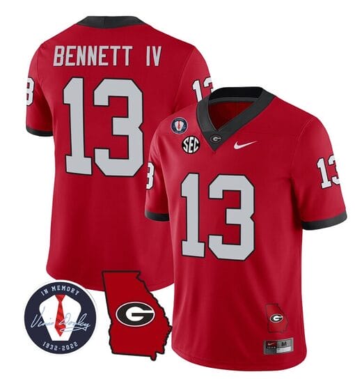 Stetson Bennett Jersey #13 Georgia Bulldogs Football Vince Dooley Patch Georgia Map Red All Stitched