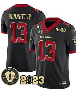 Stetson Bennett Jersey #13 Georgia Bulldogs Football 2023 and Vince Dooley Patch Black Gold Trim All Stitched