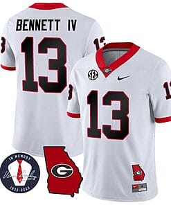 Stetson Bennett Jersey #13 Georgia Bulldogs Football Vince Dooley Patch Georgia Map White All Stitched