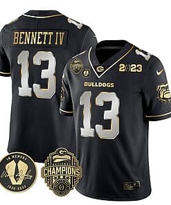 Stetson Bennett Jersey #13 Georgia Bulldogs Football 2023 Champions and Vince Dooley Patch Black Limited All Stitched