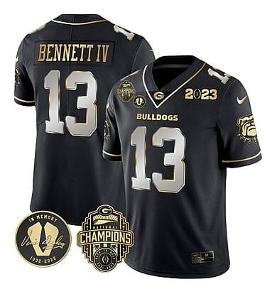 Stetson Bennett Jersey #13 Georgia Bulldogs Football 2023 Champions and Vince Dooley Patch Black Limited All Stitched