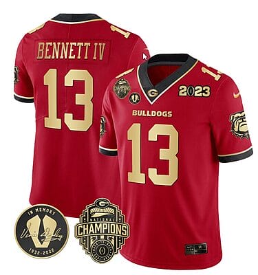 Stetson Bennett Jersey #13 Georgia Bulldogs Football 2023 Champions and Vince Dooley Patch Red Gold All Stitched