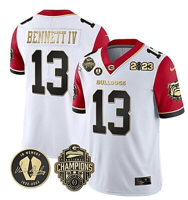 Stetson Bennett Jersey #13 Georgia Bulldogs Football 2023 Champions and Vince Dooley Patch Red Sleeves All Stitched