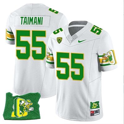 Sam Taimani Jersey #55 Oregon Ducks ‘Mighty Oregon’ Throwback Football Oregon State White