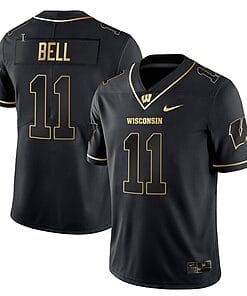 Skyler Bell Jersey #11 Wisconsin Badgers Gold Vapor College Football Black Gold