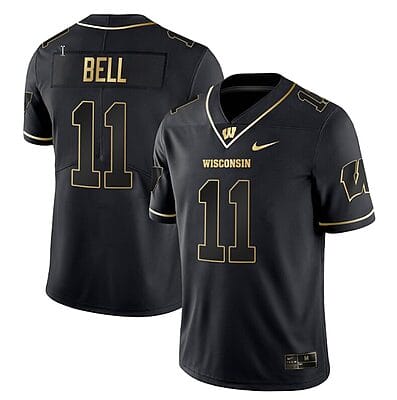 Skyler Bell Jersey #11 Wisconsin Badgers Gold Vapor College Football Black Gold