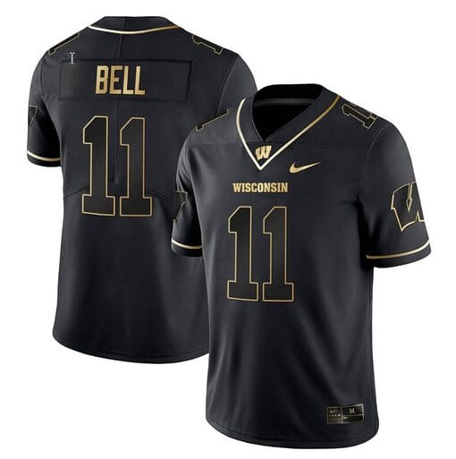 Skyler Bell Jersey #11 Wisconsin Badgers Gold Vapor College Football Black Gold