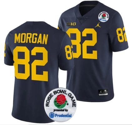 Semaj Morgan Jersey #82 Michigan Wolverines Rose Bowl Game 2024 Patch College Football Playoff Navy