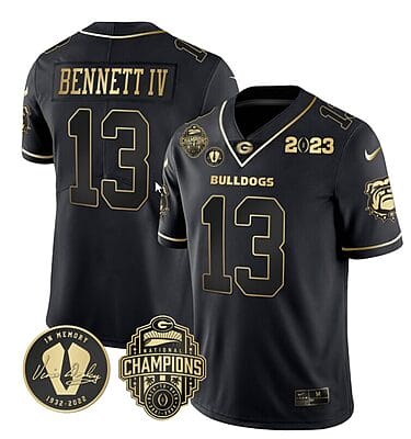 Stetson Bennett Jersey #13 Georgia Bulldogs Football 2023 Champions and Vince Dooley Patch Black Gold All Stitched