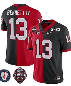 Stetson Bennett Jersey #13 Georgia Bulldogs Football 2023 Champions and Vince Dooley Patch Split Red Black All Stitched